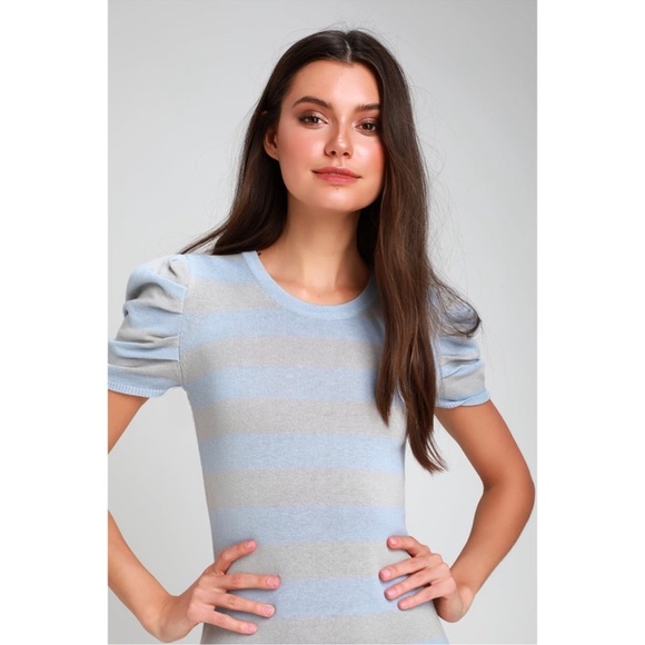 NWT Lulu’s Rylie Light Blue Striped Sweater Dress - Picture 4 of 11